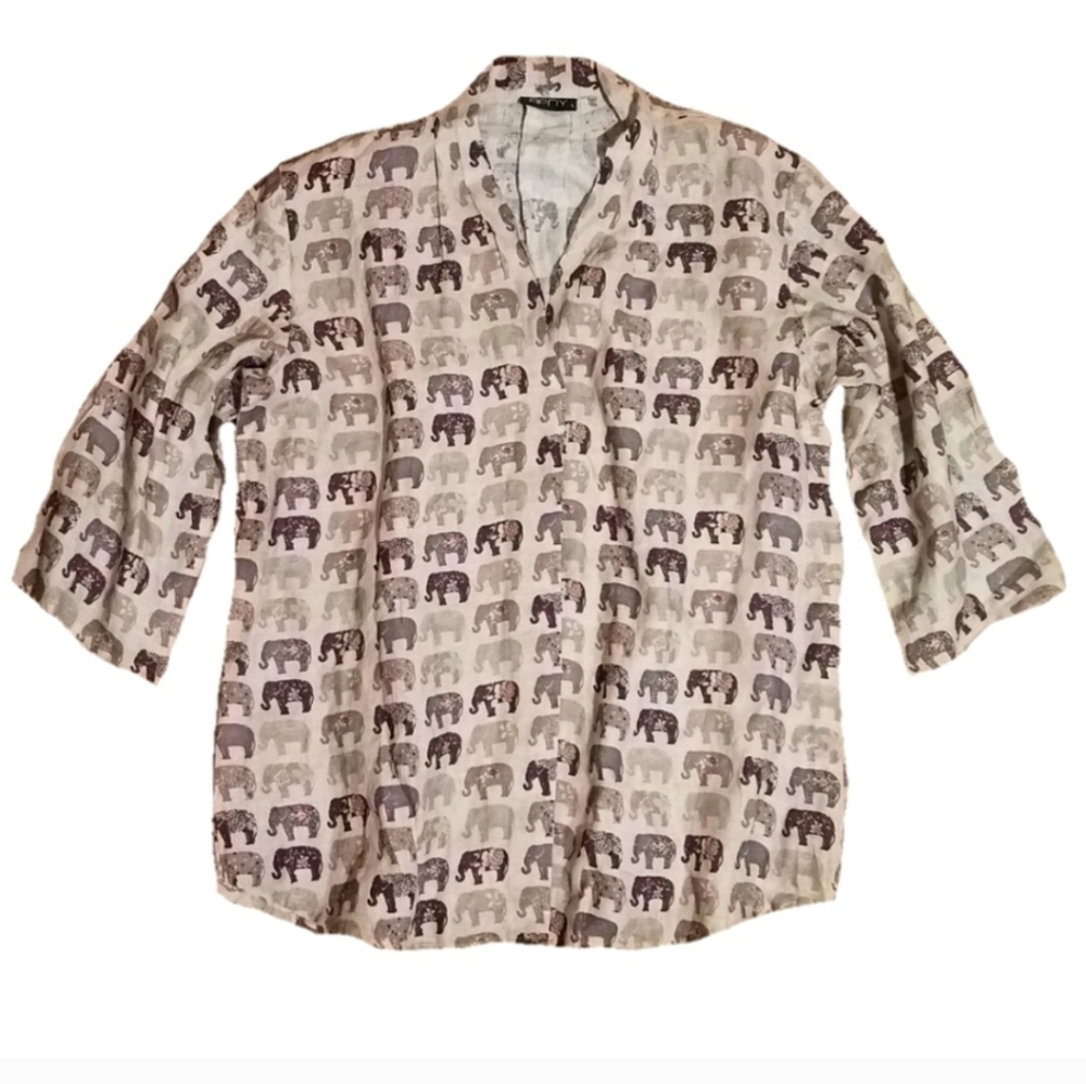 APNY 100 % linen taupe elephant 3/4 sleeve tunic size L